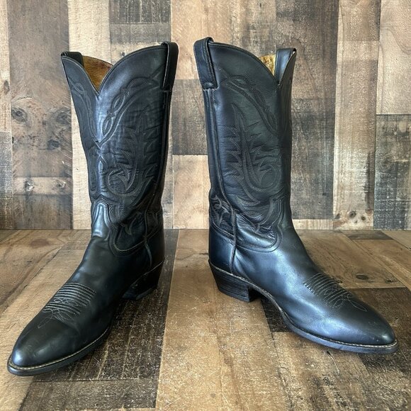 Tony Lama Vintage Classic Black Western Cowboy Boots Mens 10 EE - Picture 4 of 12